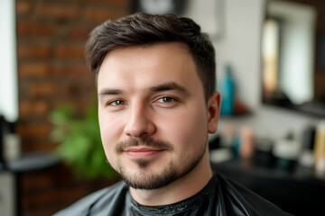 Obraz premium Young man in a barbershop beauty salon generative ai