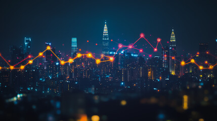 Smart digital city with connection cyber security network reciprocity over the cityscape . future smart wireless digital city and social media networking systems that connects people within the city