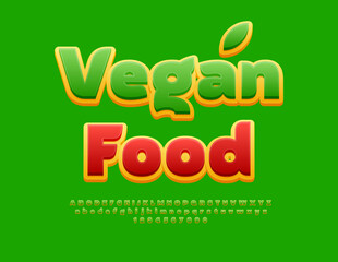 Fototapeta premium Vector advertising template Vegan Food. Artistic Green Font. Decorative Alphabet Letters and Numbers set.