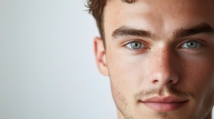 Fototapeta premium Young Man's Close-Up Portrait in Studio with Natural Light