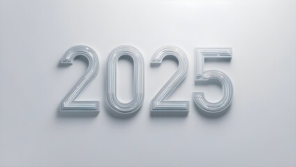 2025 in Large White 3D Layered Numbers on Light Gray Background