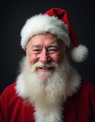 Naklejka premium A jolly old man with a big white beard and a red hat with a white pom pom on it is smiling. He looks very happy and cheerful, and his beard is quite long
