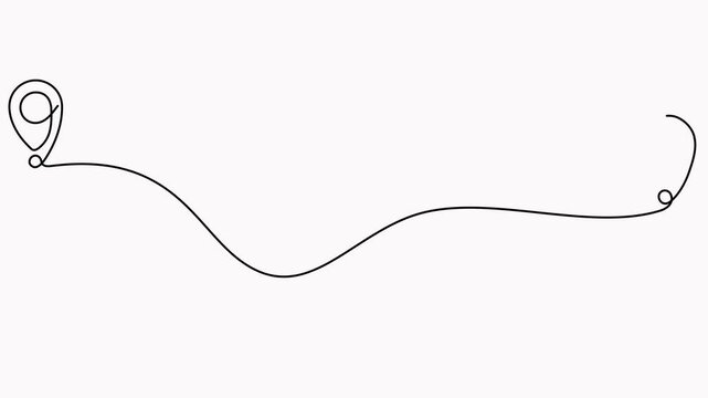 Continuous line drawing path between two location markers animation. Travel destination concept. GPS navigation symbol animated video.