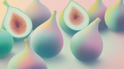 Fresh deep purple-blue figs are lined up in a row, taking on the colors of future dusk, forming a natural ornamental pattern