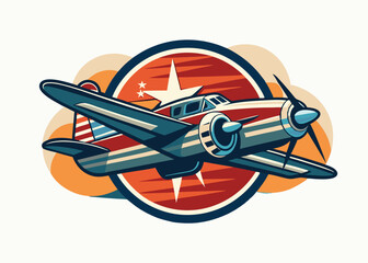 Vintage airplane. A hand-drawn watercolor retro illustration. Isolate. For banners, flyers, posters. For badges, stickers and prints.