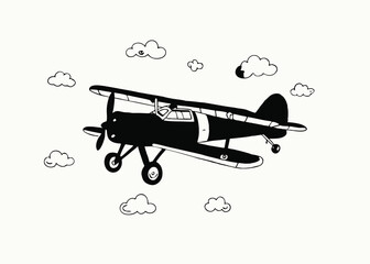 3D Isometric Flat Vector Illustration of Flying Vintage Airplanes, Transportation and Aviation. Vector illustration