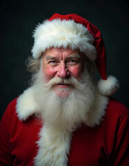 Fototapeta premium A man with a white beard and a red hat with a white trim. He is smiling and looking at the camera
