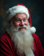 Naklejka premium A man with a white hat and beard is smiling. He is wearing a red shirt and a red hat