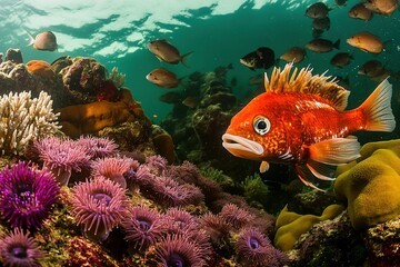 Vibrant underwater scene featuring colorful coral reefs and stri