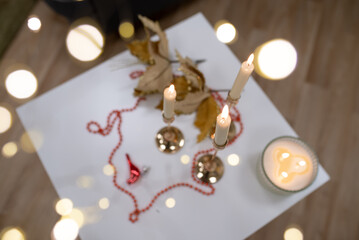 Festive New Year Table Decoration With Candles and Holiday Atmosphere