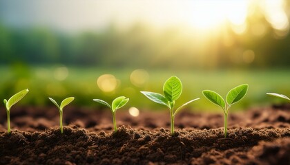 Fototapeta premium agriculture seedlings planted on fertile floor with natural inexperienced backgrounds