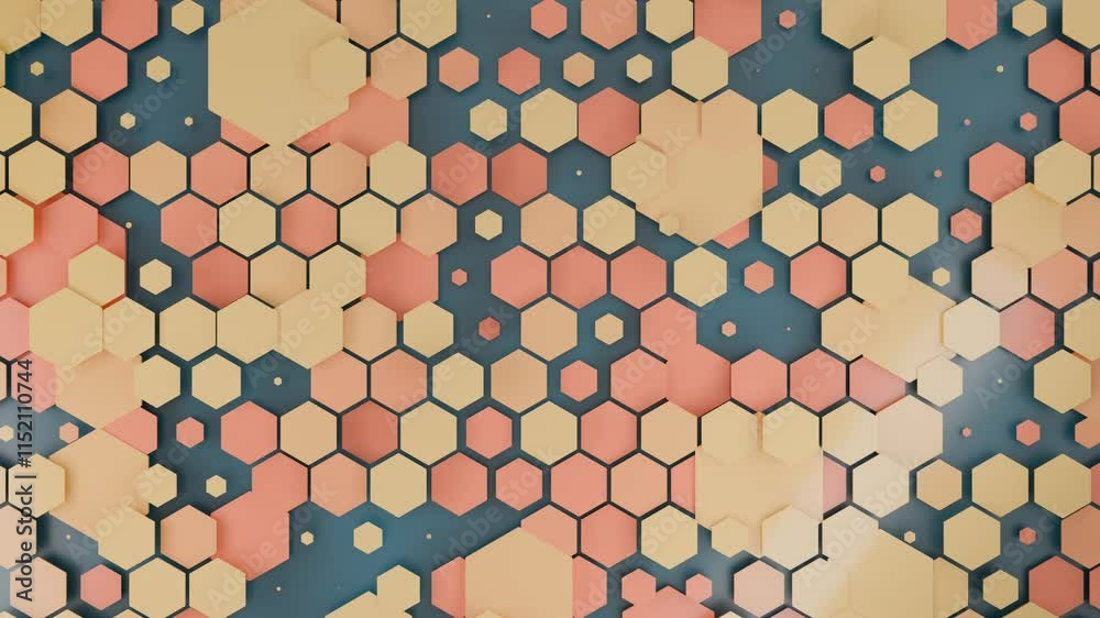 Poster 3d animation of an abstract geometric background. a multitude of multicolored hexagons change size o