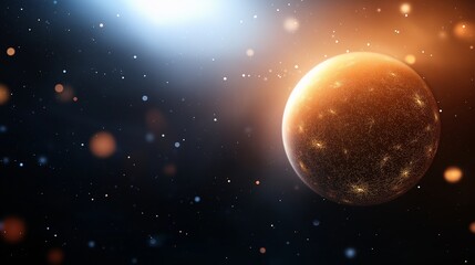 Obraz premium Abstract Space Background Featuring a Glowing Planet in the Cosmos with Stars and Light Effects for Use in Design and Creative Projects