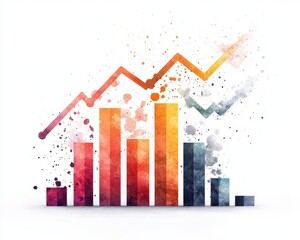 Market index performance, statistical charts, clear visualization, watercolor style