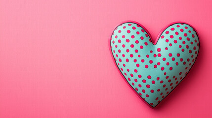 Valentine's Heart Love Concept. Colorful polka dot heart on a pink background.
