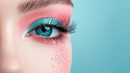 Close-up makeup blending into skin studio setting beauty photography soft lighting dramatic perspective for enhanced visual appeal