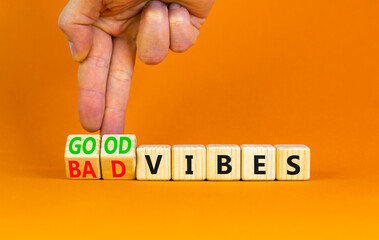 Good or bad vibes symbol. Concept words Good vibes Bad vibes on beautiful wooden blocks. Beautiful...