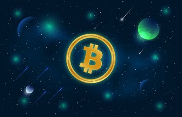 images of the bitcoin-btc logo on a digital background. 3d illustrations.