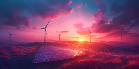 Solar-Powered Sustainable Village with Windmills Driving Green Energy Revolution Eco-Friendly Village View Powered by Solar Energy and Sustainable Windmills