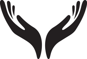 Silhouette of two hands offering or giving