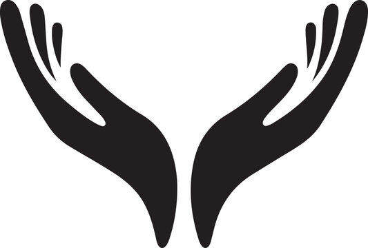 Silhouette of two hands offering or giving