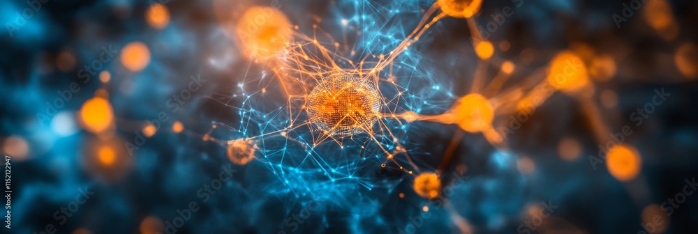Poster abstract technology network geometric shapes symbolizing data flow on soft defocused background
