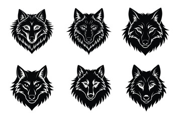 Silhouette set of a wolf head On white background, Angry face tribal tattoo silhouette vector illustration