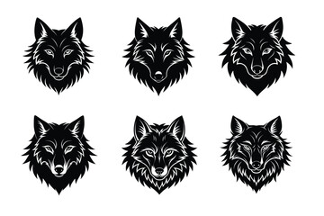 Silhouette set of a wolf head On white background, Angry face tribal tattoo silhouette vector illustration