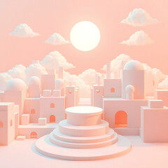 A Whimsical 3D Render of Geometric Shapes and Soft Hues"






