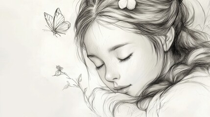 Fototapeta premium Lupus Alert Day Serene portrait of sleeping girl with butterfly and flowers