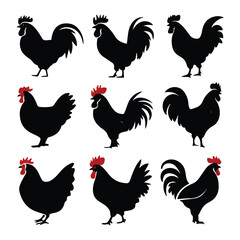 chicken silhouettes, set of chicken vector, silhouettes of hen chicken collection. silhouette chicken family