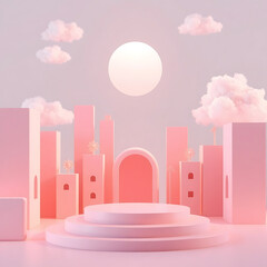 A Whimsical 3D Render of Geometric Shapes and Soft Hues"






