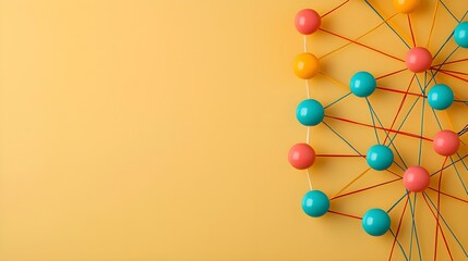 Obraz premium Colorful Nodes with Connecting Lines on Yellow Background Design