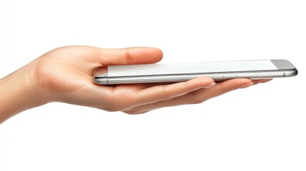 Naklejka premium A hand holding a smartphone with a blank screen. (1)