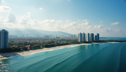 Fototapeta premium Coastal Cityscape: Stunning Beachfront Buildings
