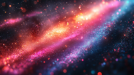 Obraz premium Dreamy bokeh lights with glitchcore aesthetics on black, featuring radiant, colorful beams and sparkles for transparent digital compositions