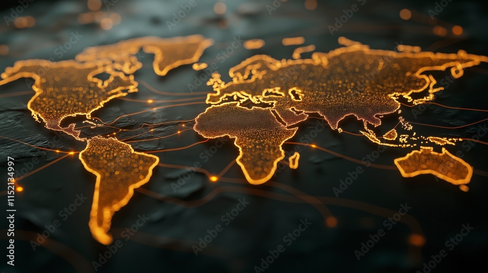 Poster glowing map design featuring intricate energy lines and patterns for visualization of global connect