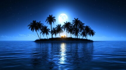 Tranquil Seascape of Islands Under Moonlight