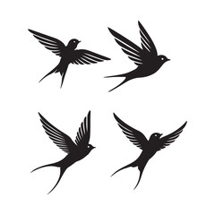 set of silhouettes of birds