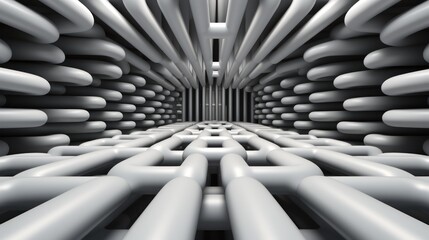 Obraz premium Abstract Gray Tunnel: A 3D Render of Interconnected Pipes Creating a Futuristic and Intriguing Space