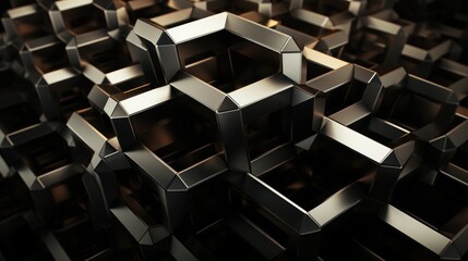 Fototapeta premium Abstract Dark Metal Interlocking Cubes 3D Render
