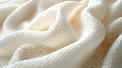 Soft close up of textured, absorbent fabric with intricate perforations