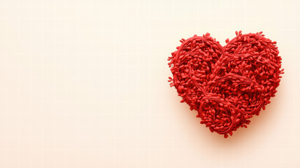 Valentine's Heart Love Concept. Red rice arranged in the shape of a heart on a light background.