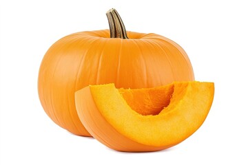 Obraz premium realistic autumn pumpkin with smooth orange surface cut out on white background
