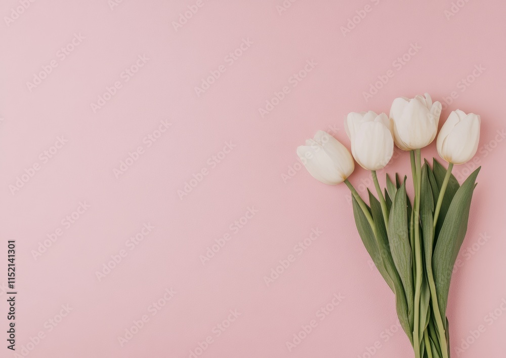 Canvas Prints Minimalist White Tulips on Pink Background - Spring Floral Stock