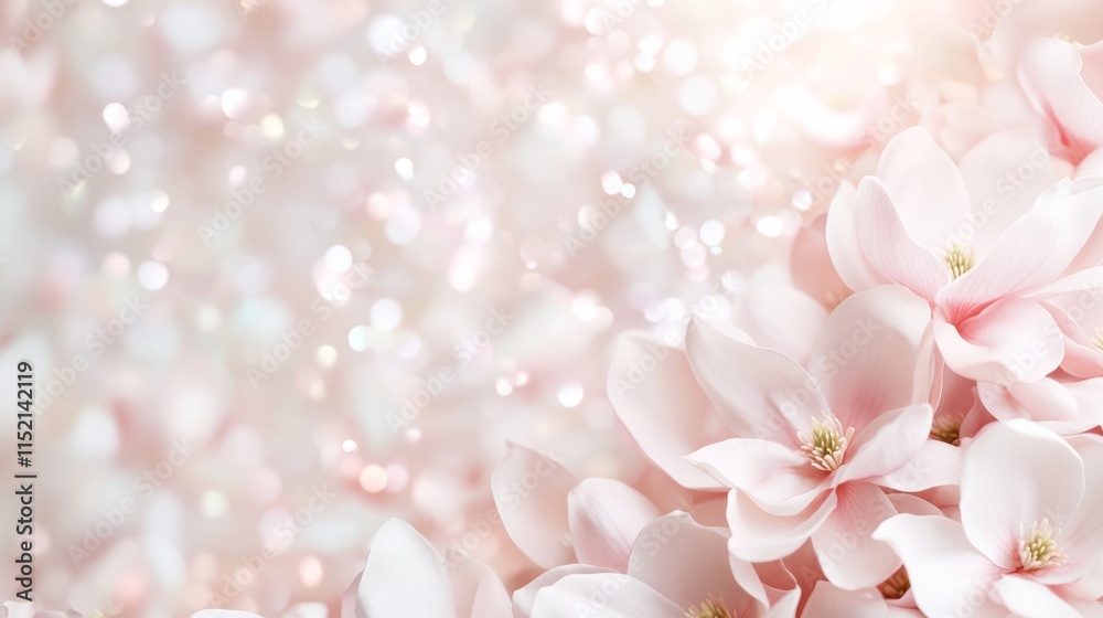 Poster elegant composition of blooming magnolia flowers in soft bokeh background
