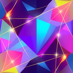 Obraz premium Vibrant Geometric Abstract: A dazzling array of colorful, low-poly shapes intersect with glowing gold lines, creating a dynamic and energetic abstract design. Perfect for backgrounds, websites.