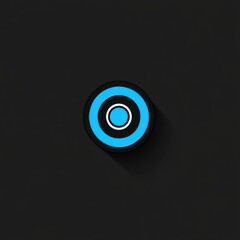 Abstract blue circle icon with concentric rings and shadow on dark background.