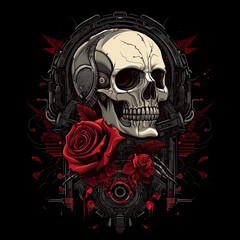 Skull and Rose Back illustration