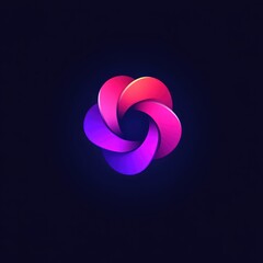 Fototapeta premium Abstract colorful 3D swirl design, vibrant pink and purple gradient, glowing effect on dark background.
